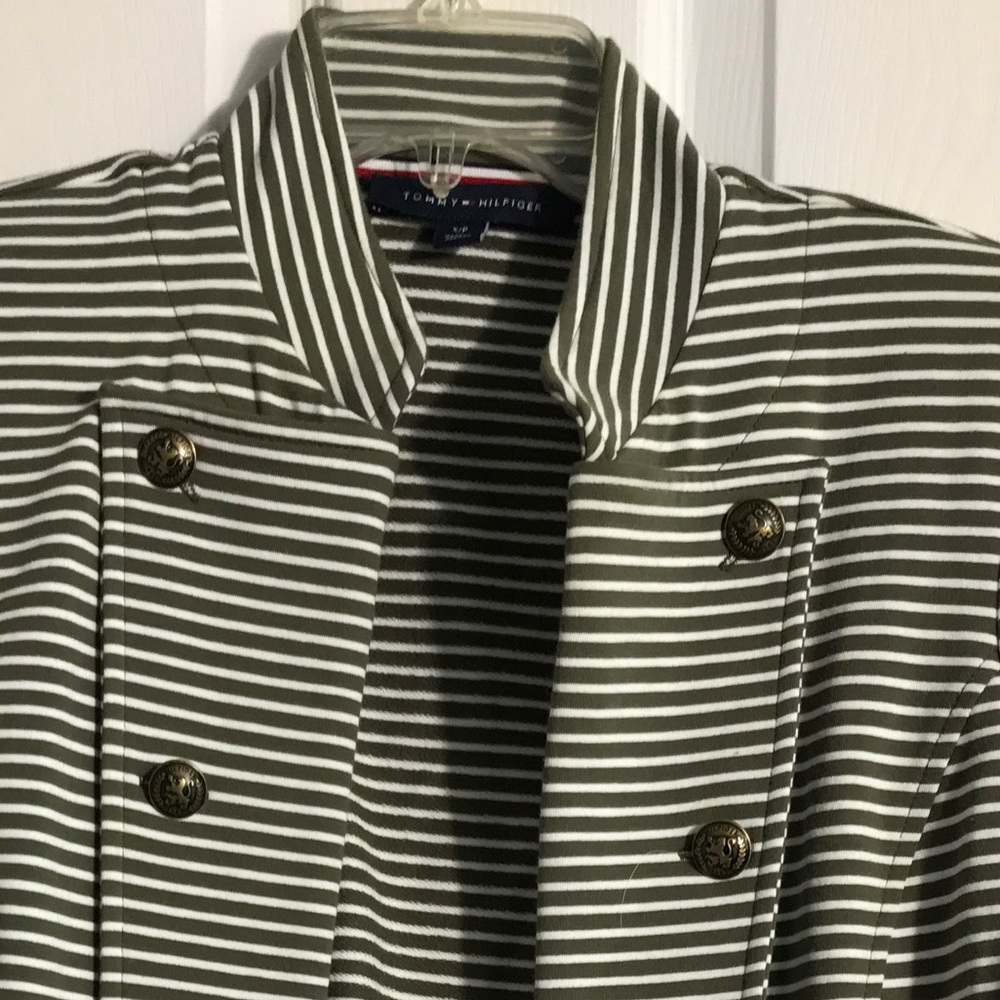 Tommy Hilfiger Striped Stretch Olive and White Blazer SP - Picture 7 of 10